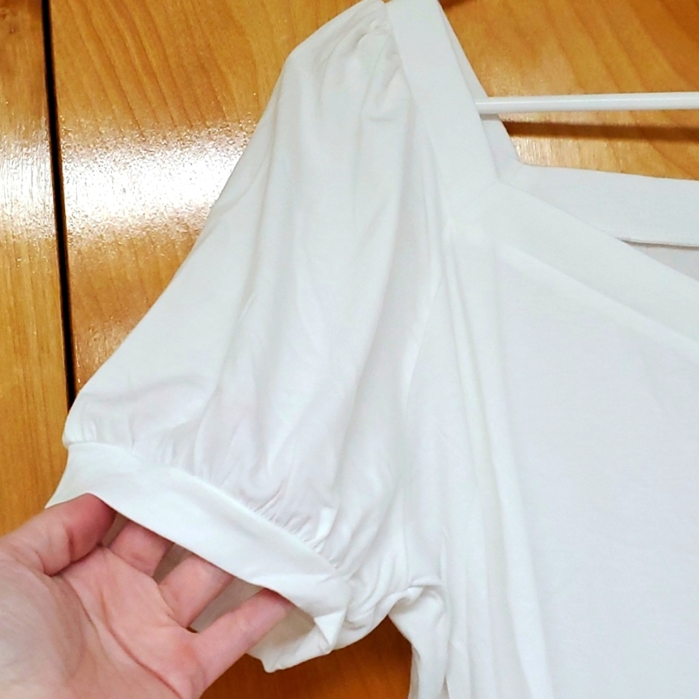NEW White Size L Women's Tops Casual Sweetheart Neckline Puff Sleeve Tops - Picture 4 of 6